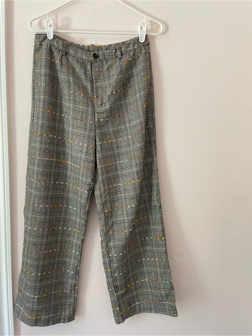 Hayden Gray Plaid Dress Pants with Multicolor Stitch Accents